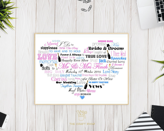 Personalised Wedding Word Art Print