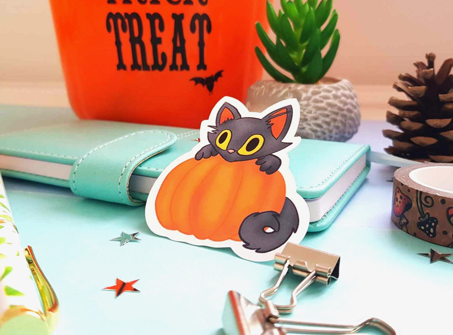 Cat on a Pumpkin Vinyl Sticker