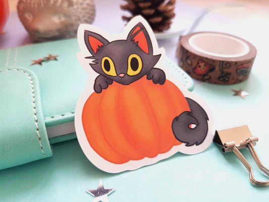 Cat on a Pumpkin Vinyl Sticker