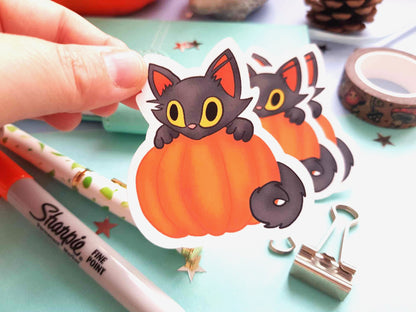 Cat on a Pumpkin Vinyl Sticker