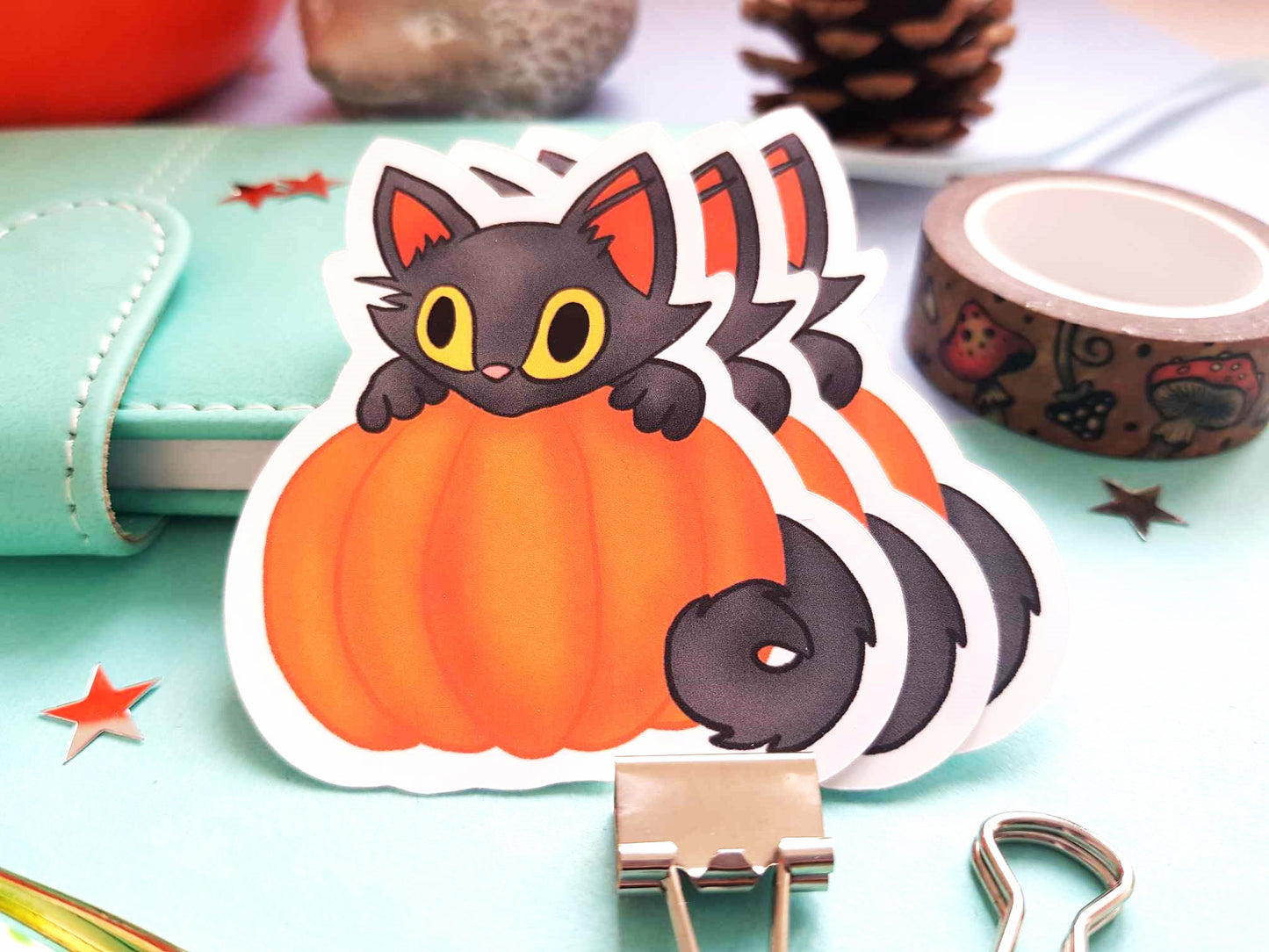 Cat on a Pumpkin Vinyl Sticker