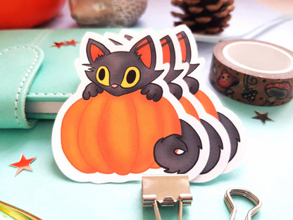 Cat on a Pumpkin Vinyl Sticker