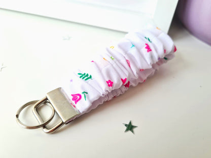 White Ditsy Floral Scrunchie Wristlet