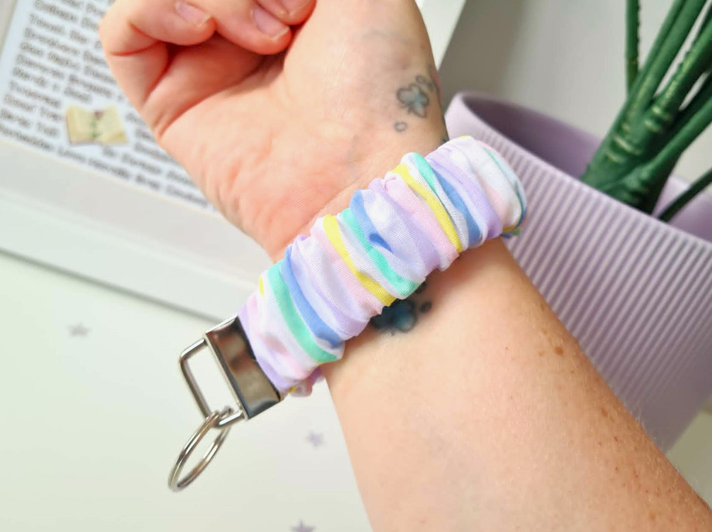 Rainbow Pastel Stripe Scrunchie Wristlet
