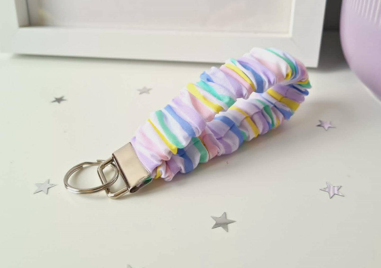 Rainbow Pastel Stripe Scrunchie Wristlet