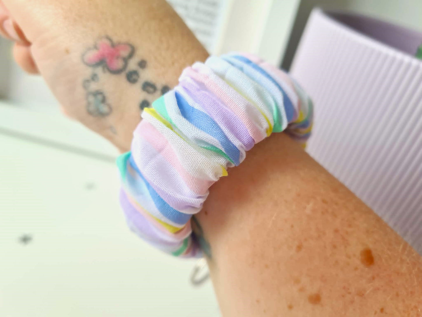 Rainbow Pastel Stripe Scrunchie Wristlet